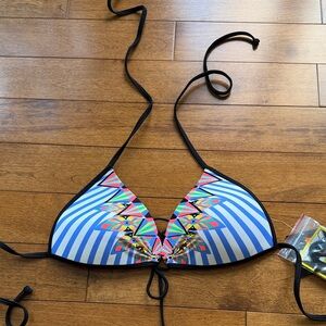 Body Glove Baby Love Blue and Black Geometric Bikini Top